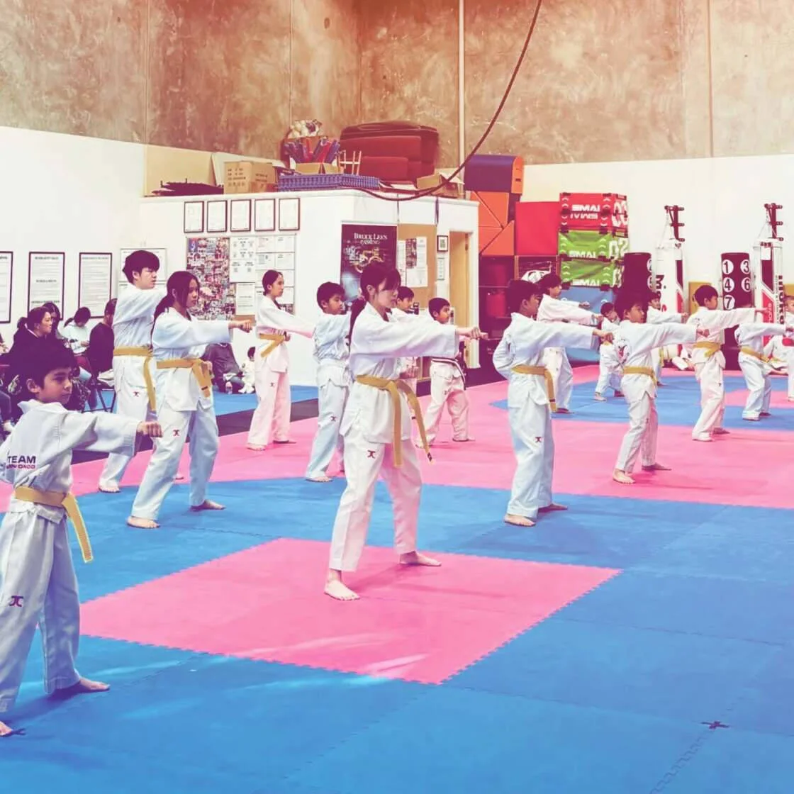 Children practise Taekwondo in a VTEAM class